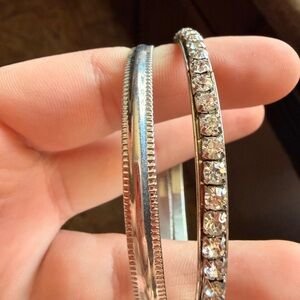 Elegant stainless steel and Clear Bangle Set